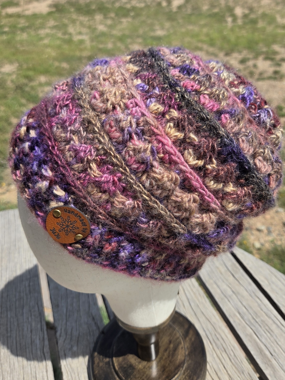 Artisan Handmade Warm Wool Blend "Berry Cobbler" Slouchy Crochet Boho Beanie Hat - Picture 6 of 7